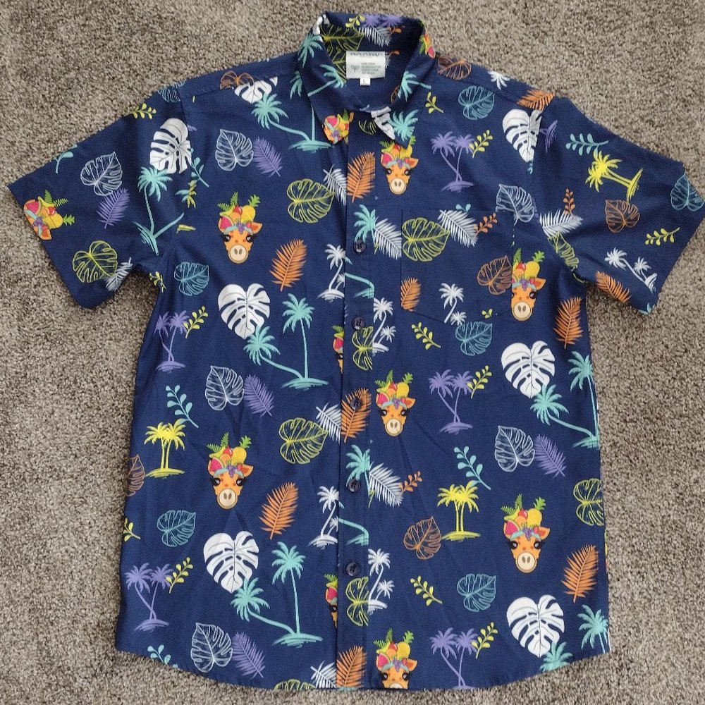 Roody Men's Size Large Blue/ Yellow Floral button up short sleeve shirt